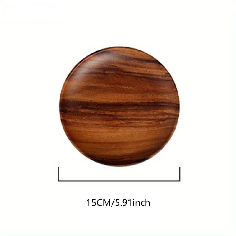 Assiette en bois d'acacia de 15cm de diamètre, idéale pour un dessert ou une collation