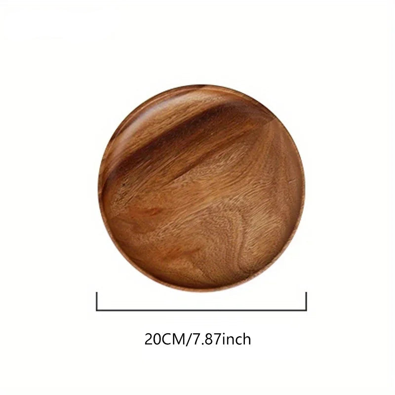 Assiette en bois d'acacia de 20cm de diamètre, idéale pour des fruits frais ou un dessert