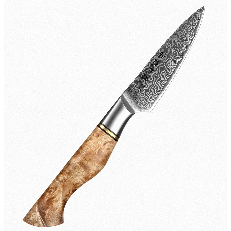 Couteau d'office en acier Damas authentique avec poignée en bois d'érable Sycomore