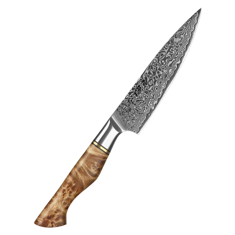 Couteau Utilitaire en acier Damas authentique avec poignée en bois d'érable Sycomore
