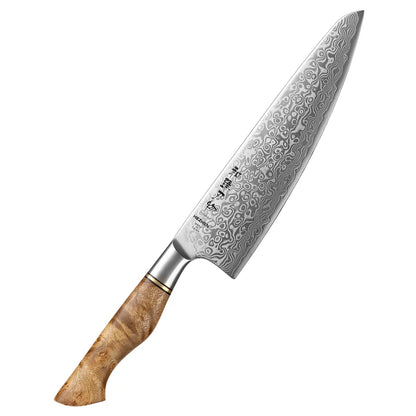 Couteau de chef en acier Damas authentique avec poignée en bois d'érable Sycomore