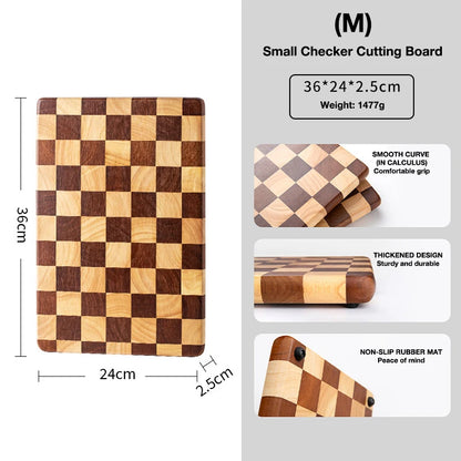Notre planche à découper en acacia à motif damier est disponible en 3 diffrentes tailles dont la M (36x24x2.5cm)