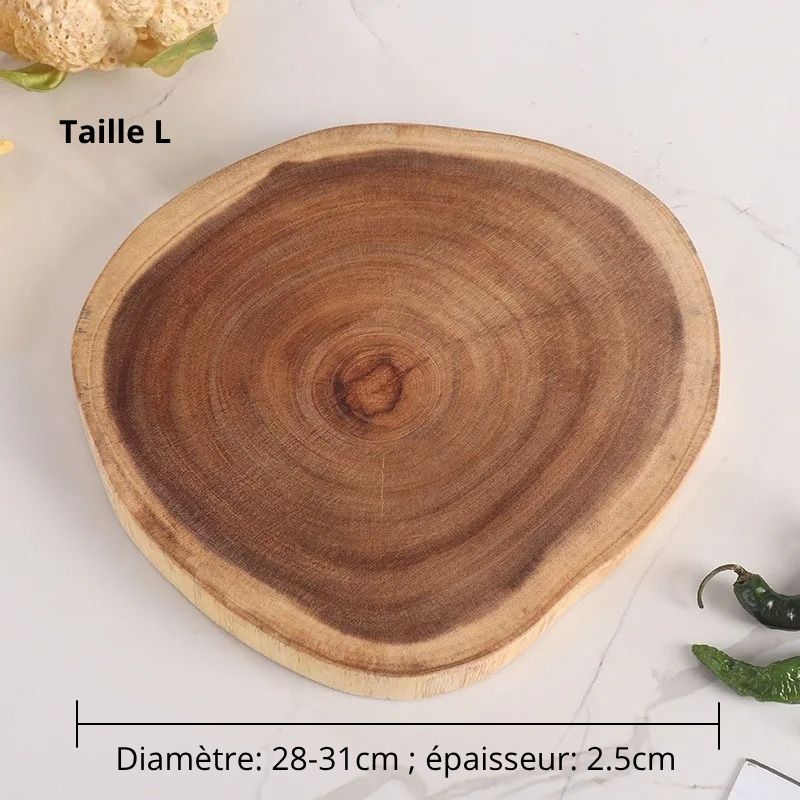 Plateau en bois de Taille L, 28-31 cm de diamètre et 2.5 cm d'épaisseur