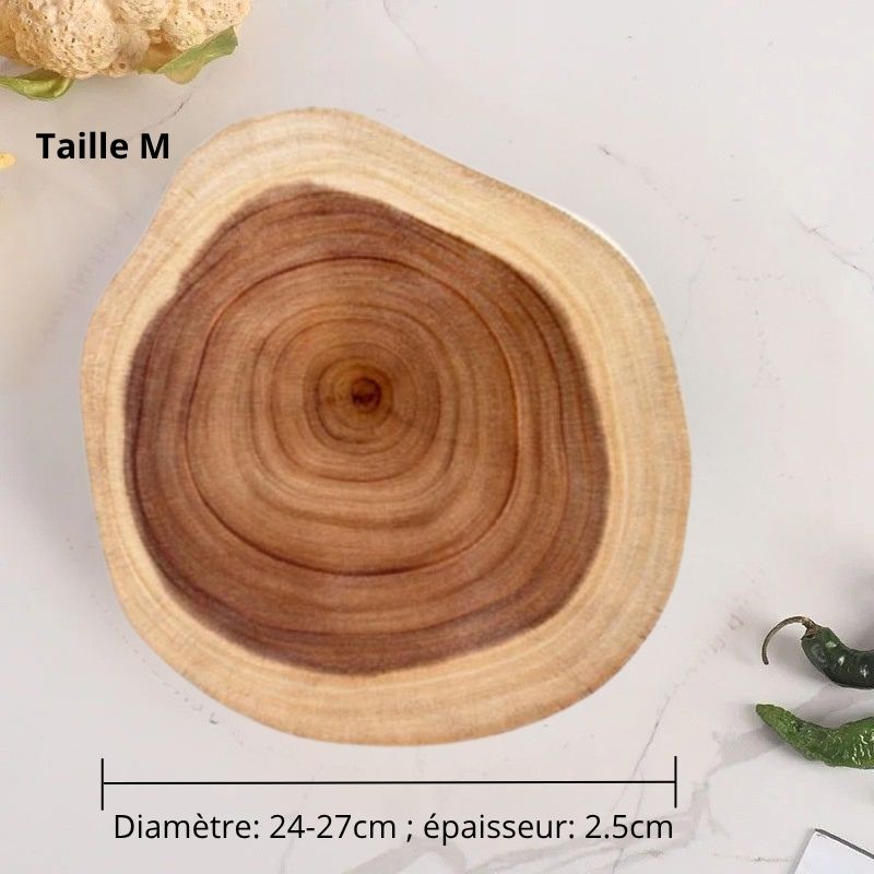 Plateau en bois de Taille M, 24-27 cm de diamètre et 2.5 cm d'épaisseur