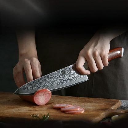 Couteau de Chef en acier Damas parfait pour trancher les viandes avec précision