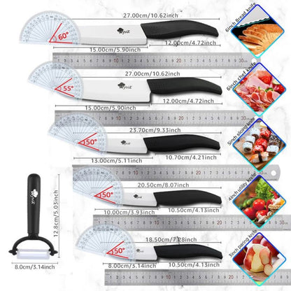 Dimensions de nos couteaux de cuisine en céramique en centimètre et en pouce