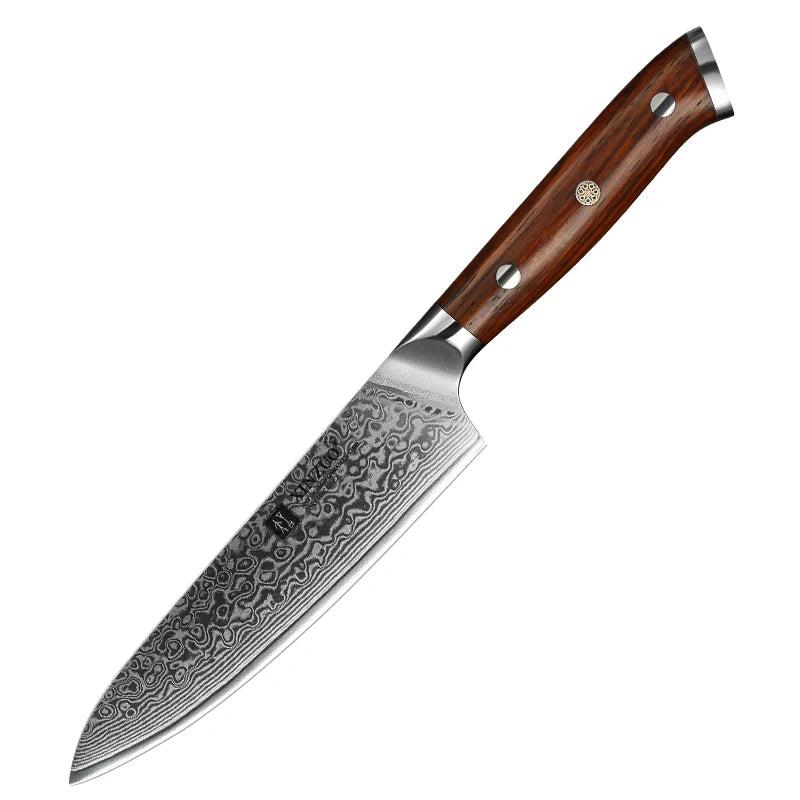 Couteau utilitaire en acier Damas authentique avec poignée en bois de palissandre