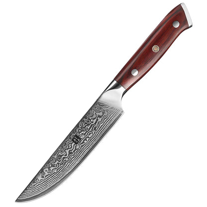 Couteau à steak en acier Damas authentique avec poignée en bois de palissandre